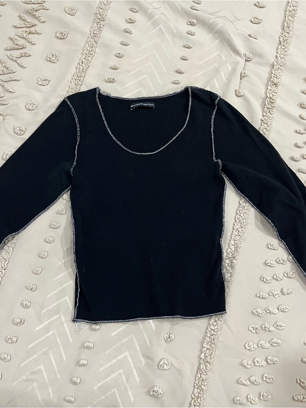 Brandy Melville Black Long-Sleeve with Contrast Stitching